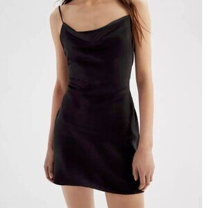 Urban Outfitters Mallory Black Cowl Neck Satin Mini Dress - Size Small